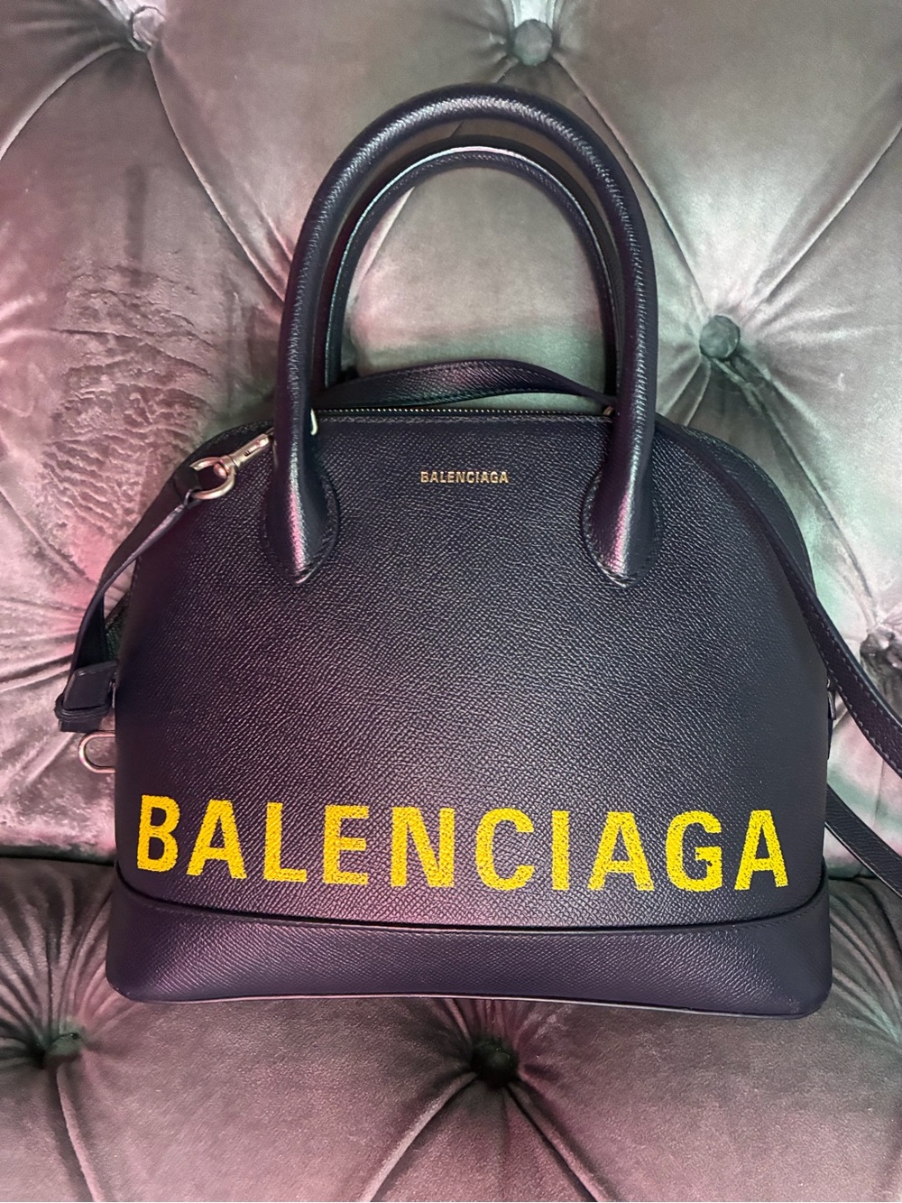 Authentic Balenciaga Ville Top XXS Handle Bag 
Navy Blue/Yellow